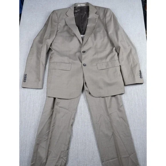 Zara Men 2 Piece Suit Set Size 42 Beige 100% Wool 36x30 Trousers Classic Fit - Picture 1 of 16